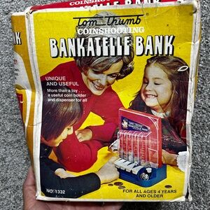 Vintage Tom Thumb CoinShooting Bankatelle Bank in box used Western Stamping Co